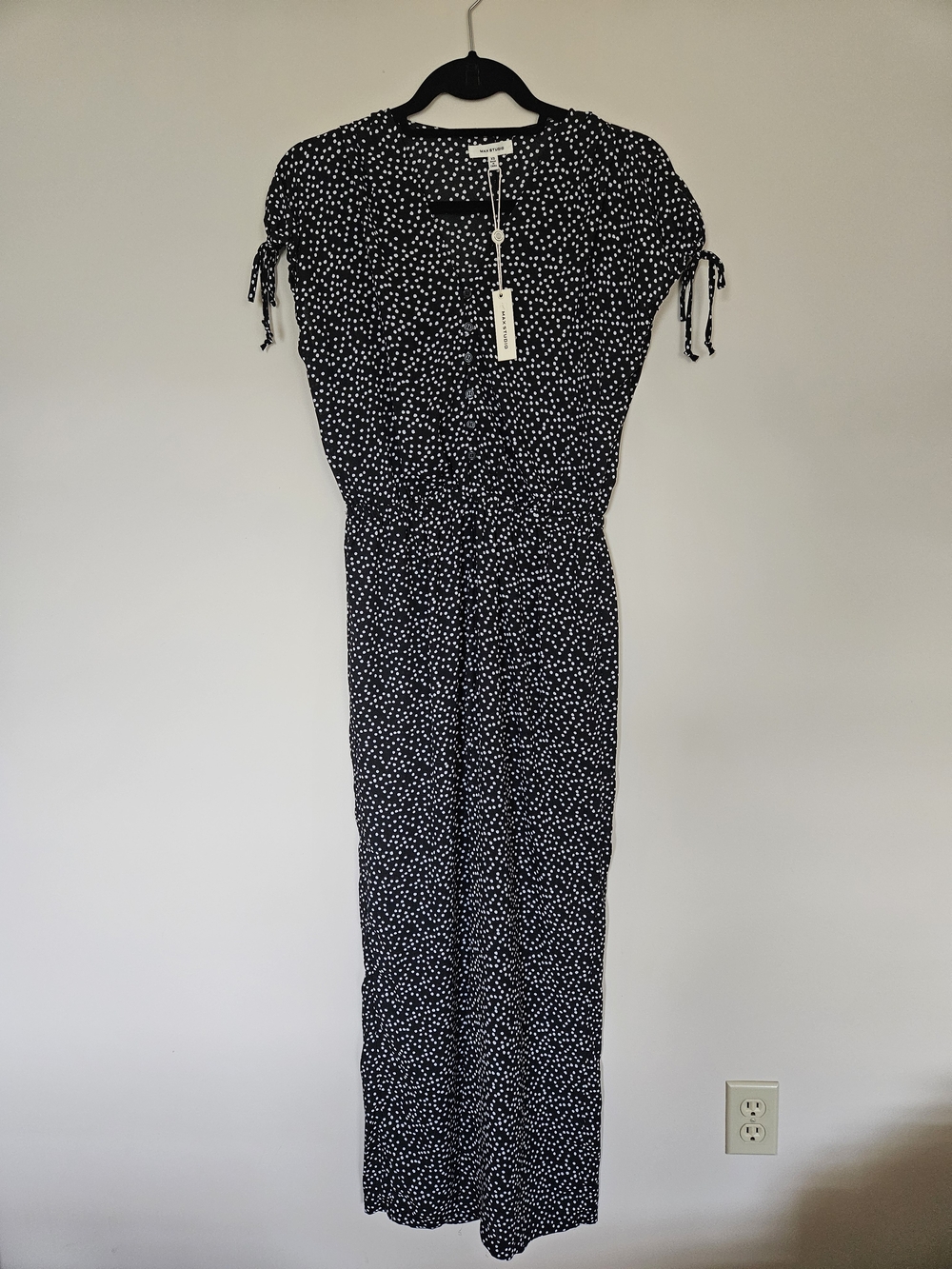 Max Studio Black Polka Dot Short Sleeve Jumpsuit